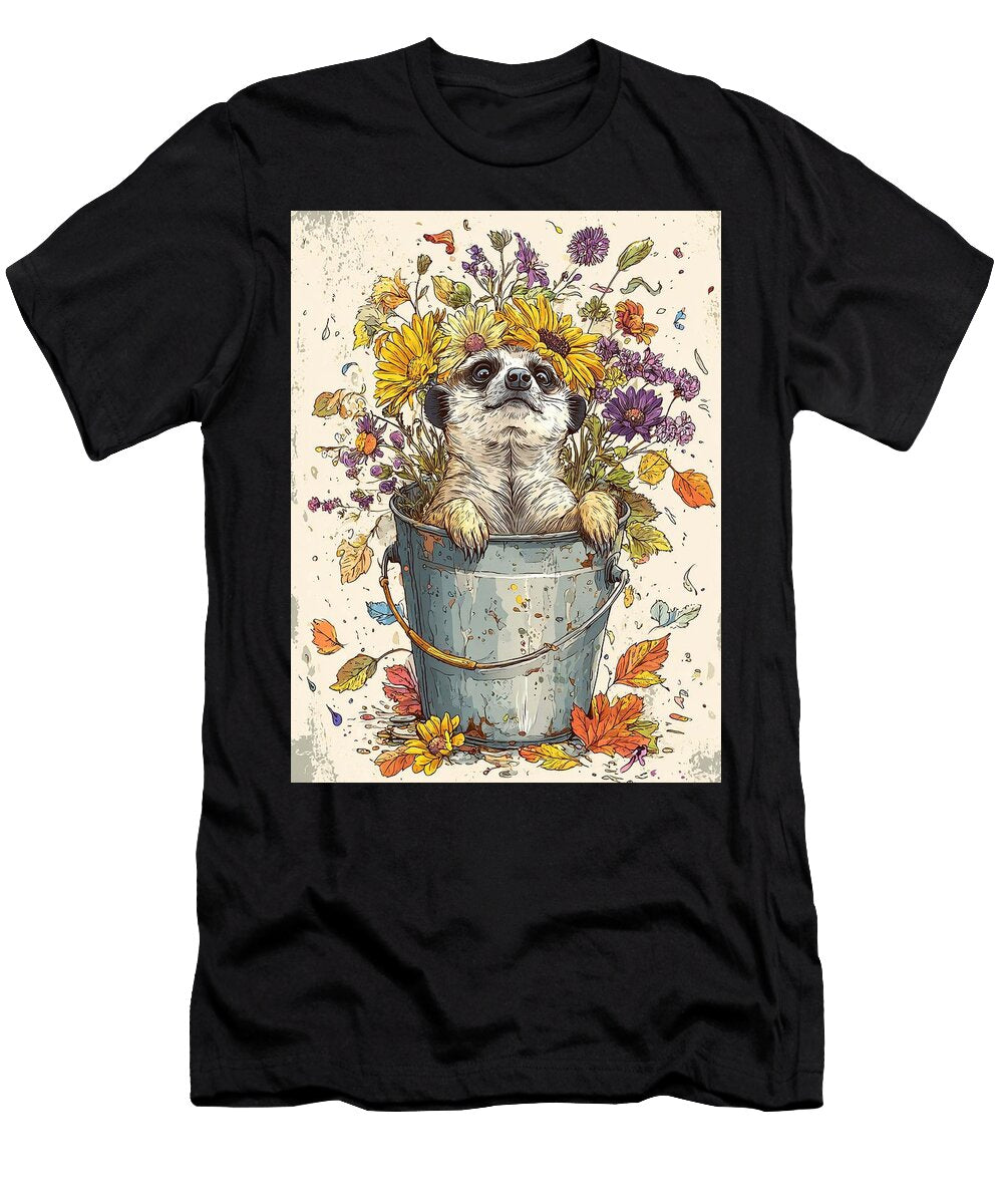 Autumnal Creature Floral Animal Meerkat Pup Creative Portrait Elmer Powers T-Shirt