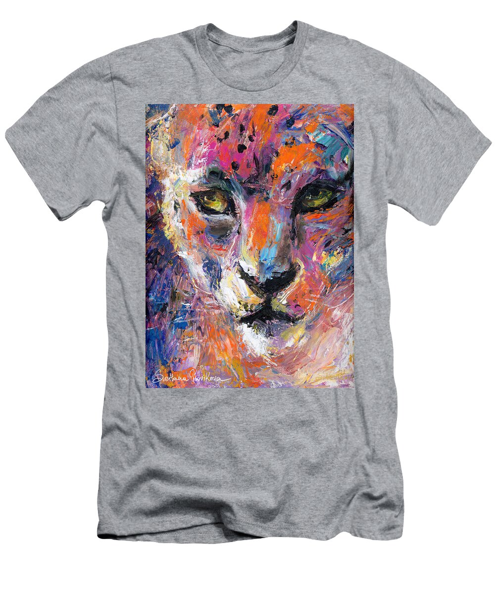 Contemporary Wildlife Painting Cheetah Leopard Svetlana Novikova T-Shirt