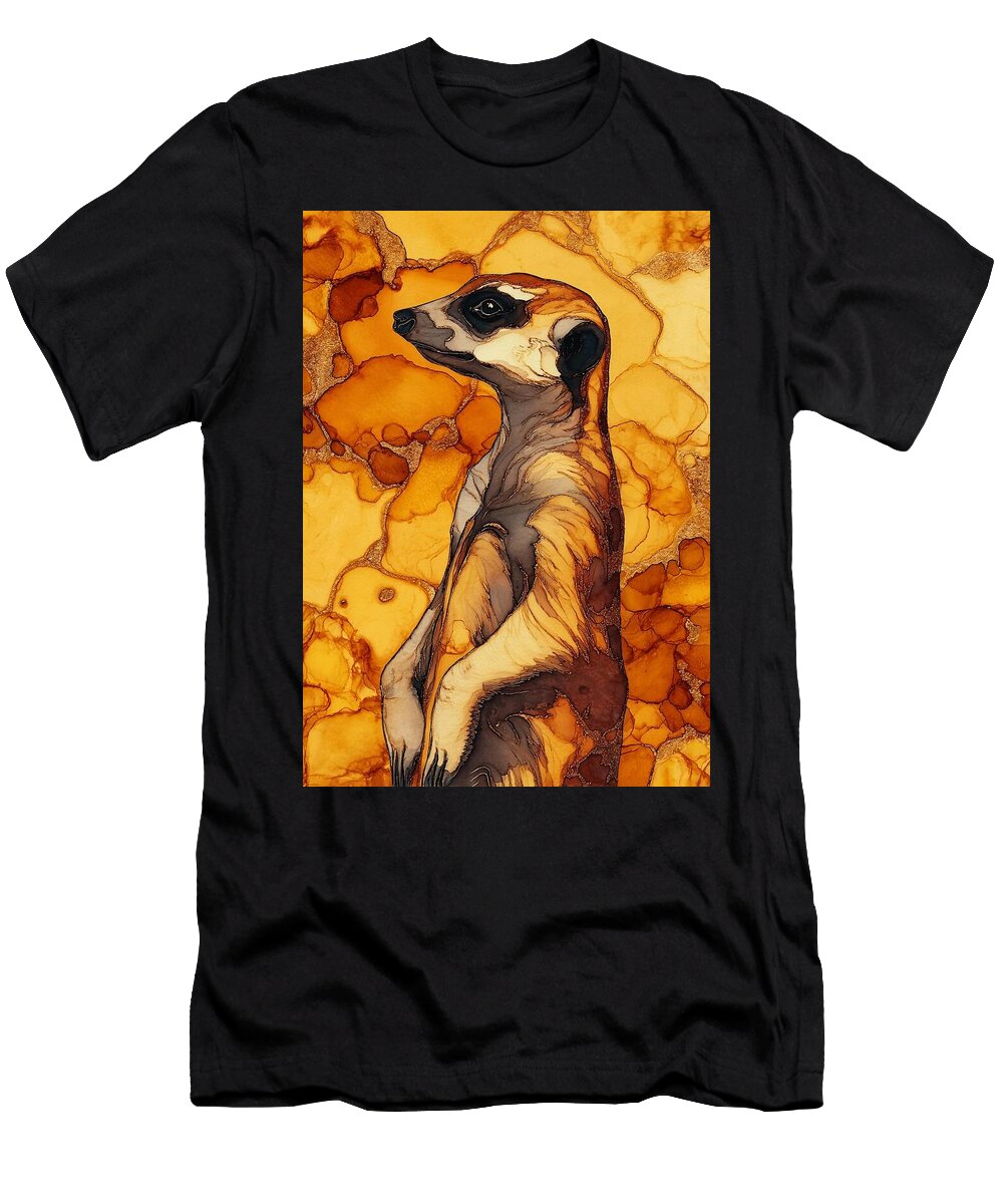 Curious Meerkat on Vibrant Background Meerkat Lookout Ethereal May Chaney T-Shirt