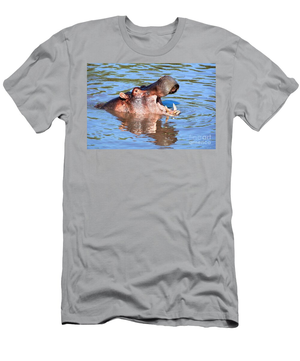 Hippo with Open Mouth in River Serengeti Tanzania Michal Bednarek T-Shirt