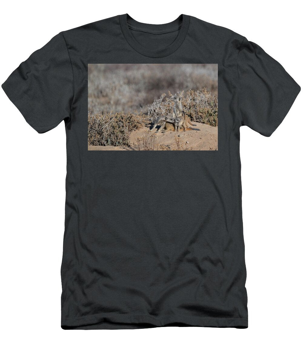 Karoo Care a Tender Moment Between Meerkat and Pup Lex Van Doorn T-Shirt