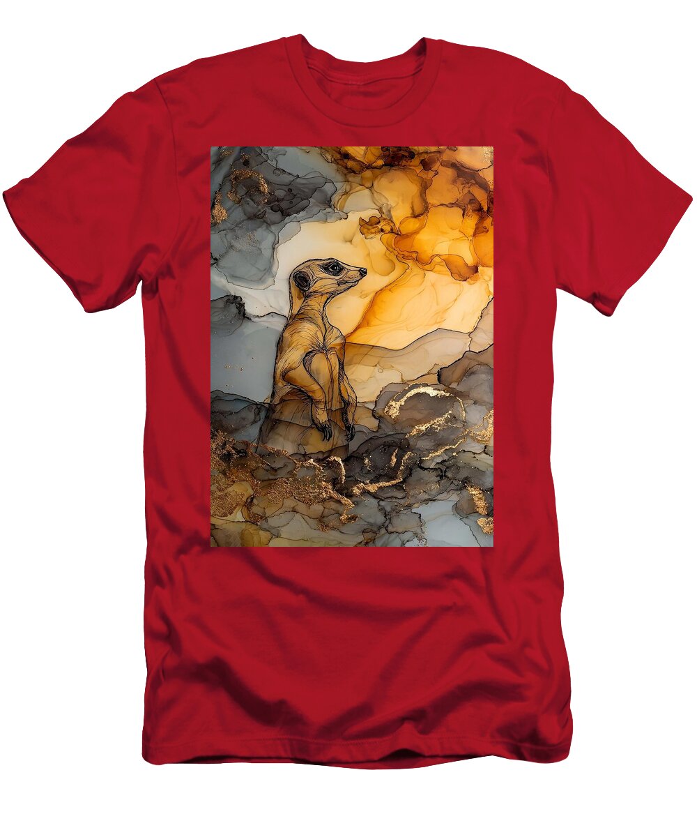 Meerkat Amid Abstract Patterns Meerkat Lookout Ethereal May Chaney T-Shirt