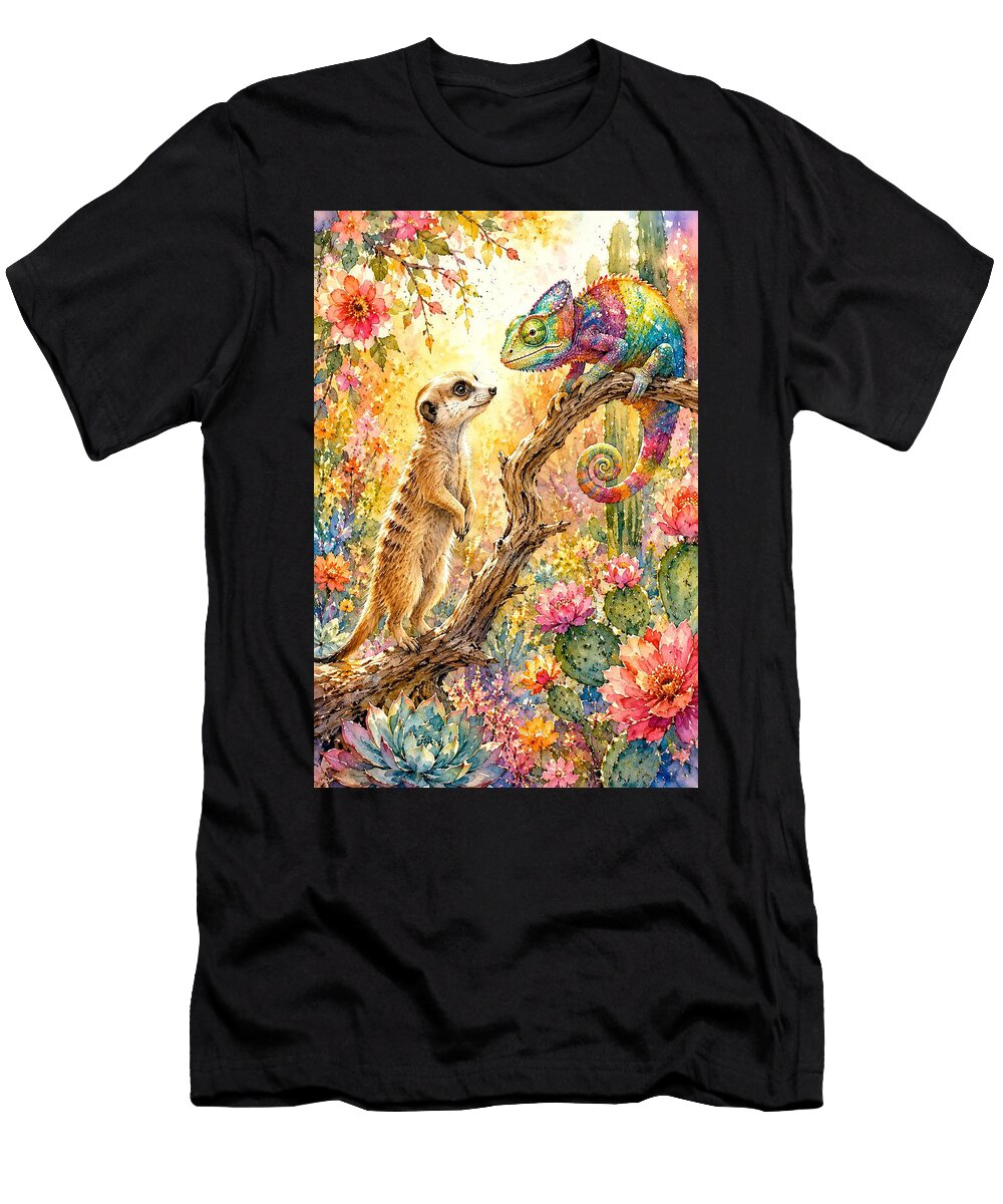 Meerkat and Chameleon in Vibrant Desert Ego Crash T-Shirt